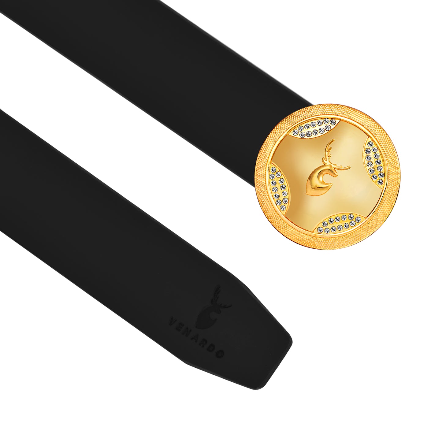 Orbit Gold Diamond Buckle Leather Belt For Men