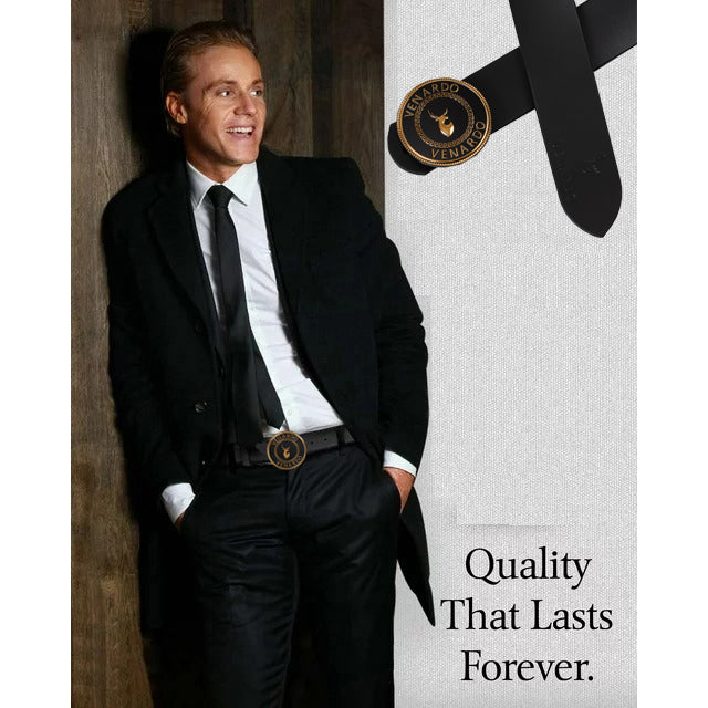 VENARDO AMRED MEN'S BLACK LEATHER BELT FOR MEN