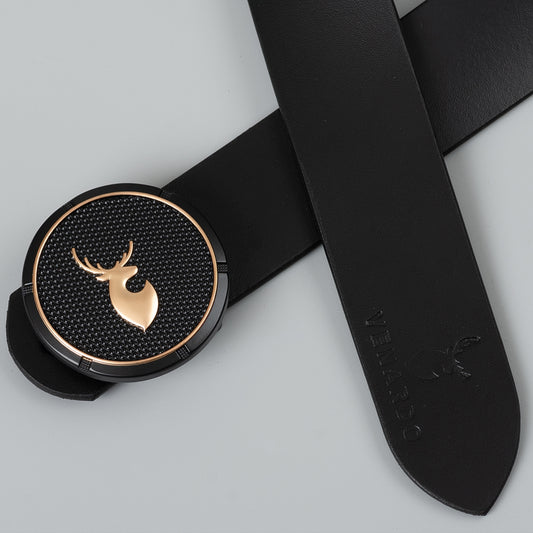 VENARDO ZAKVA MEN'S BLACK LEATHER BELT FOR MEN WITH FREE CARD HOLDER WALLET