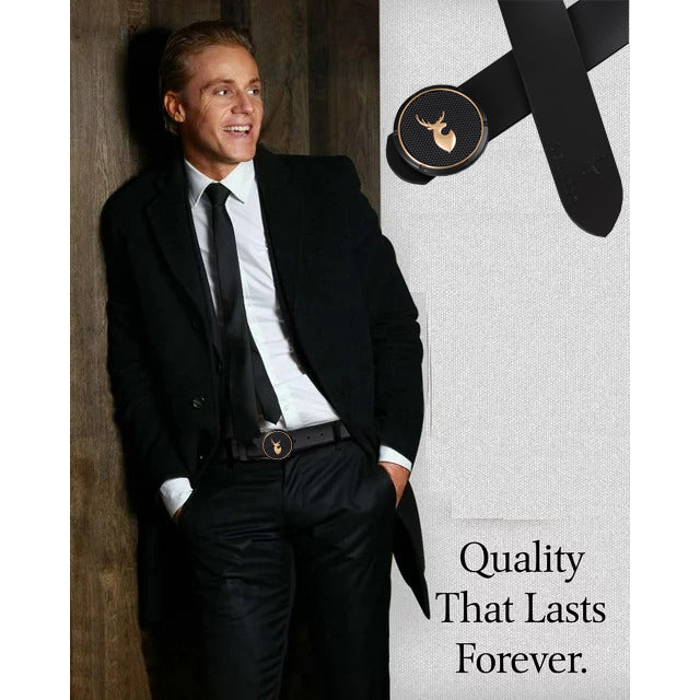 VENARDO ZAKVA MEN'S BLACK LEATHER BELT FOR MEN WITH FREE CARD HOLDER WALLET