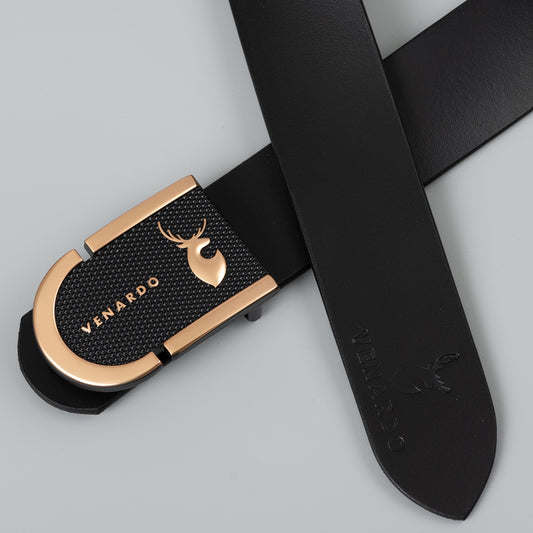 VENARDO HITOPS MEN'S BLACK LEATHER BELT FOR MEN WITH FREE CARD HOLDER WALLET