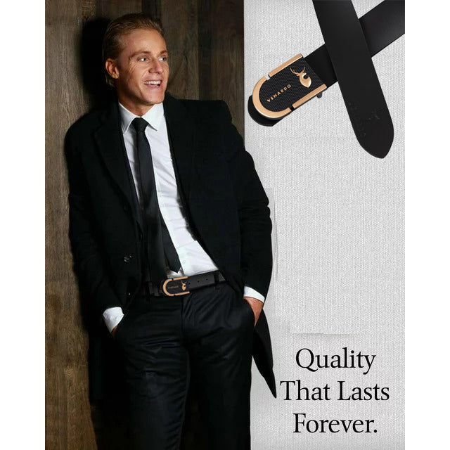 VENARDO HITOPS MEN'S BLACK LEATHER BELT FOR MEN WITH FREE CARD HOLDER WALLET