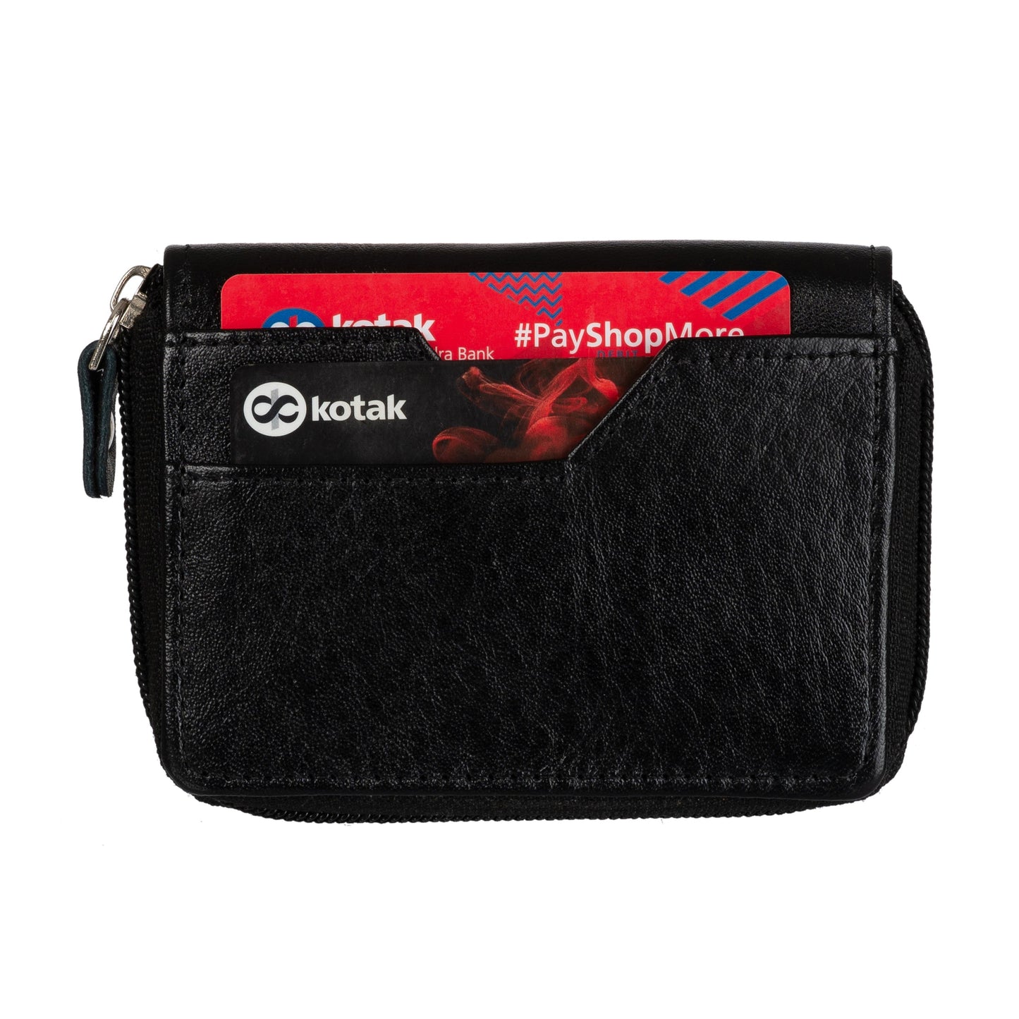 Men & Women Casual Black Genuine Leather Card Holder (10 Card Slots)