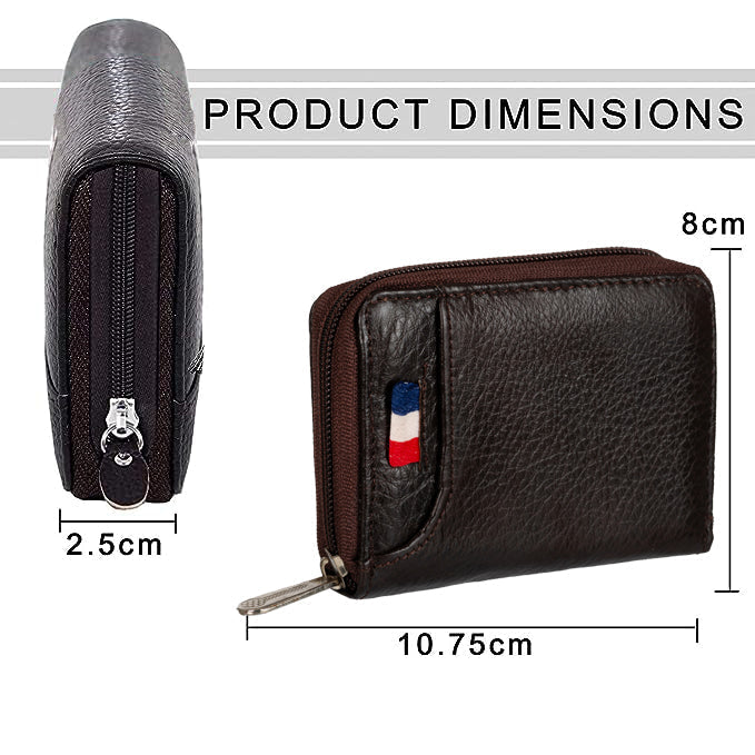 Men & Women Casual Black Genuine Leather Card Holder (10 Card Slots)