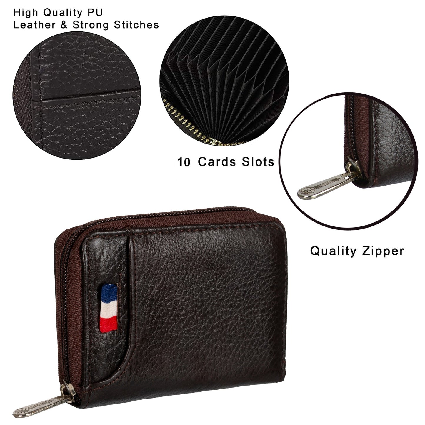 Men & Women Casual Black Genuine Leather Card Holder (10 Card Slots)