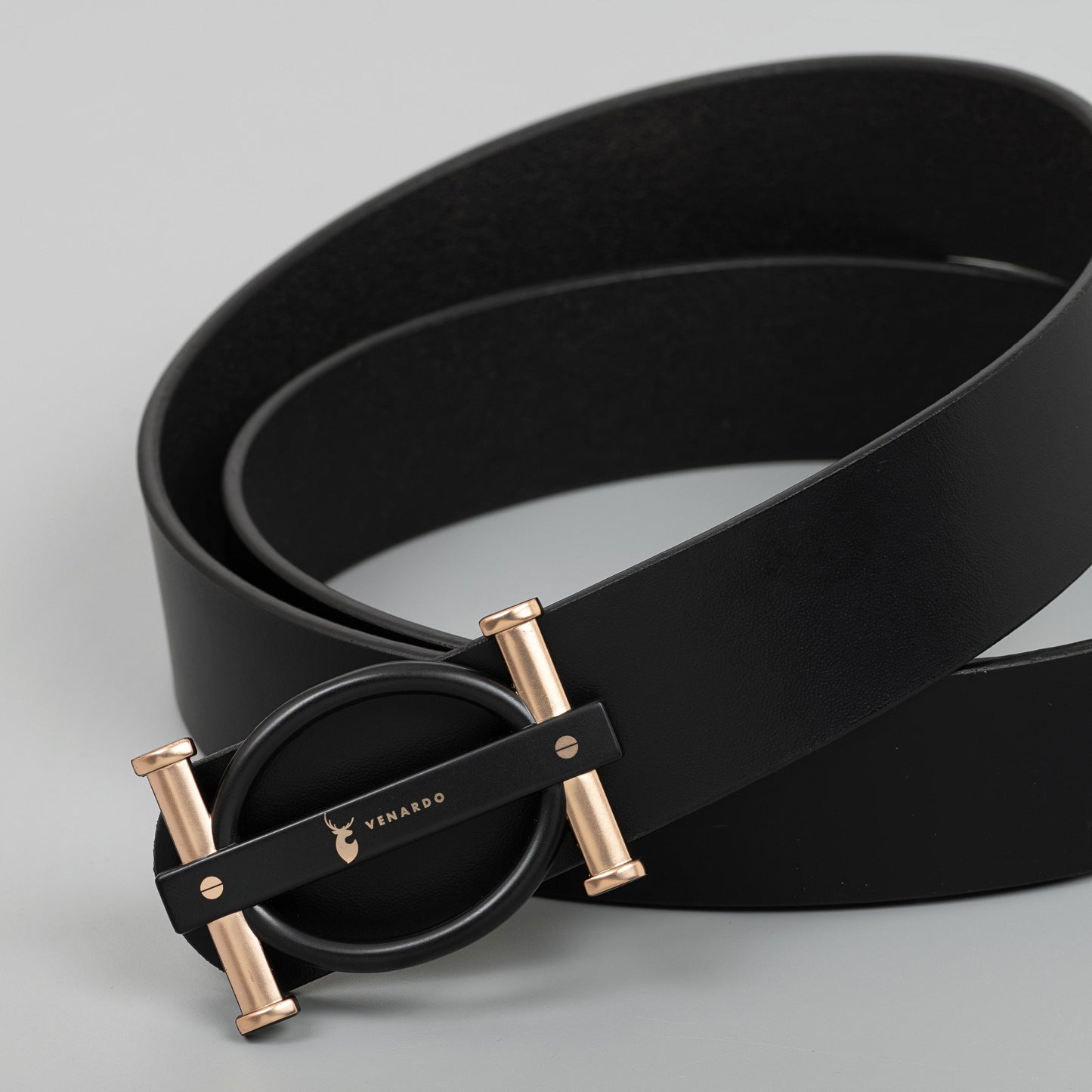 VENARDO AQUARIUS MEN'S BLACK LEATHER BELT FOR MEN
