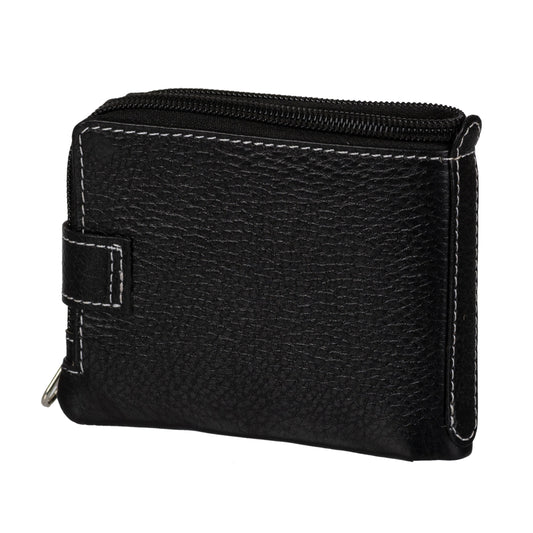 Men Casual Black Genuine Leather RFID Wallet (12 Card Slots)
