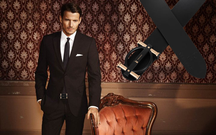 VENARDO AQUARIUS MEN'S BLACK LEATHER BELT FOR MEN