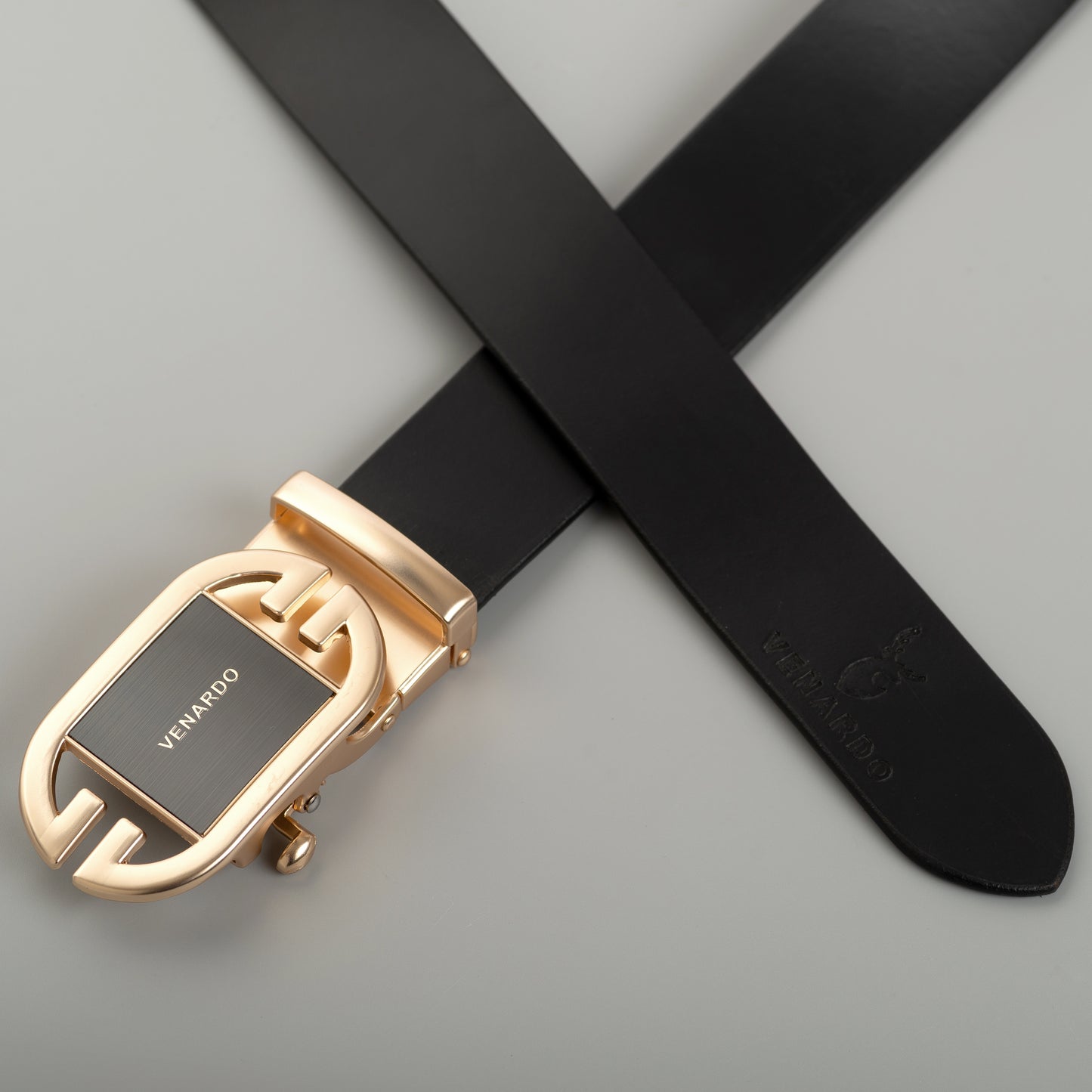 Venardo DARKI Genuine Leather Autolock Belt for Men - Perfect for Formal and Casual Wear - Adjustable WITH FREE CARD HOLDER WALLET