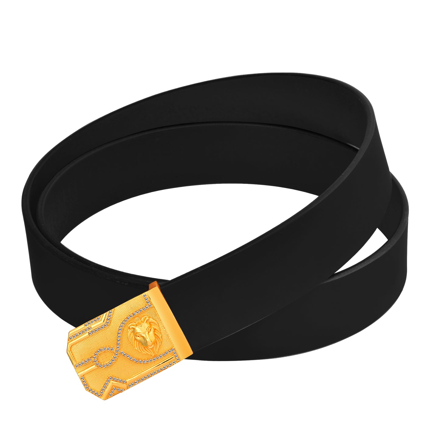 Wave Gold Diamond Buckle Leather Belt For Men