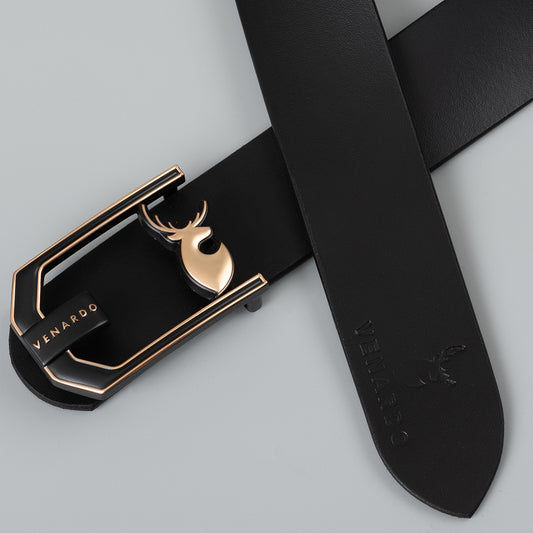 VENARDO RUNNER MEN'S BLACK LEATHER BELT FOR MEN