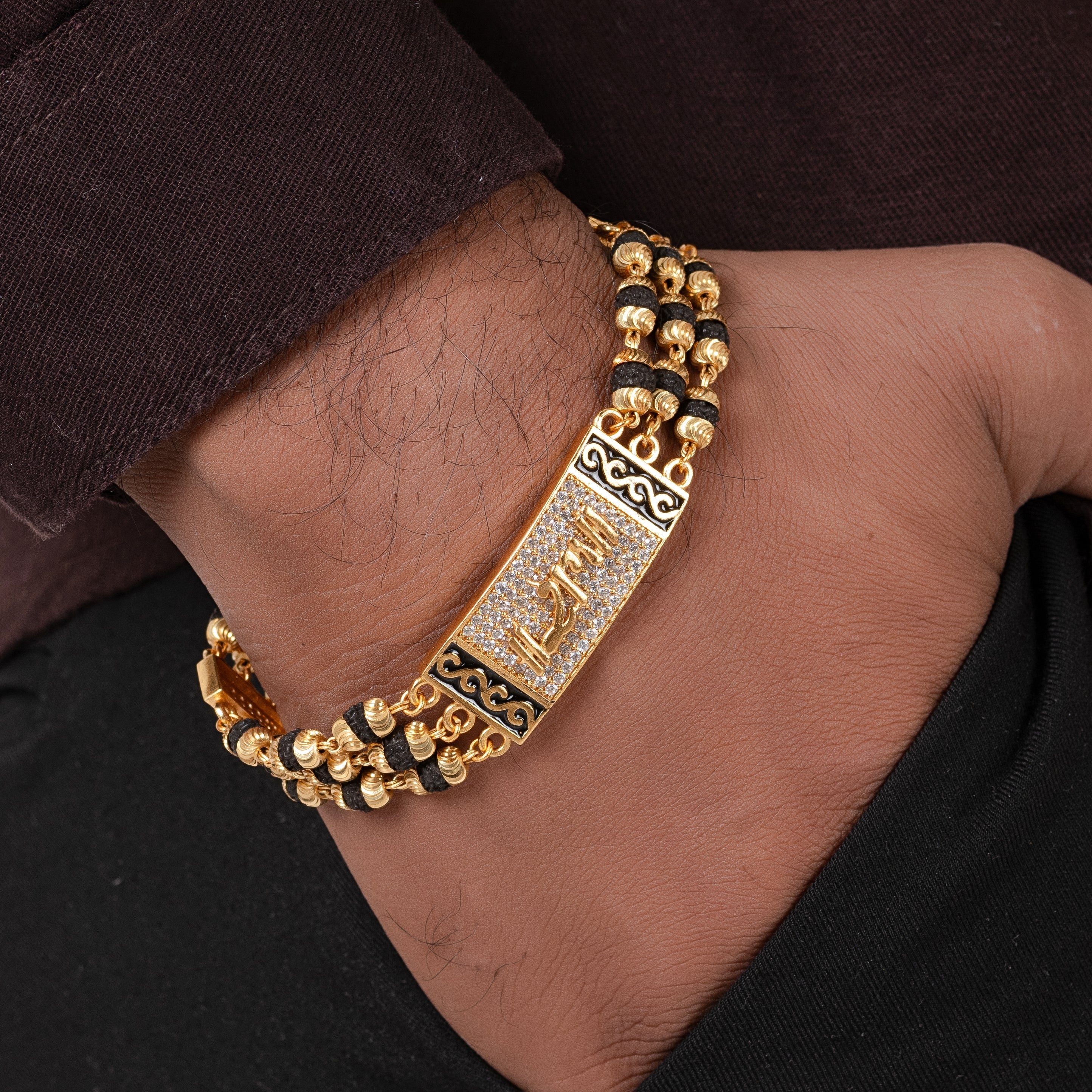 Ram Design High-quality Gold Plated Line Rudraksha Bracelet For Men