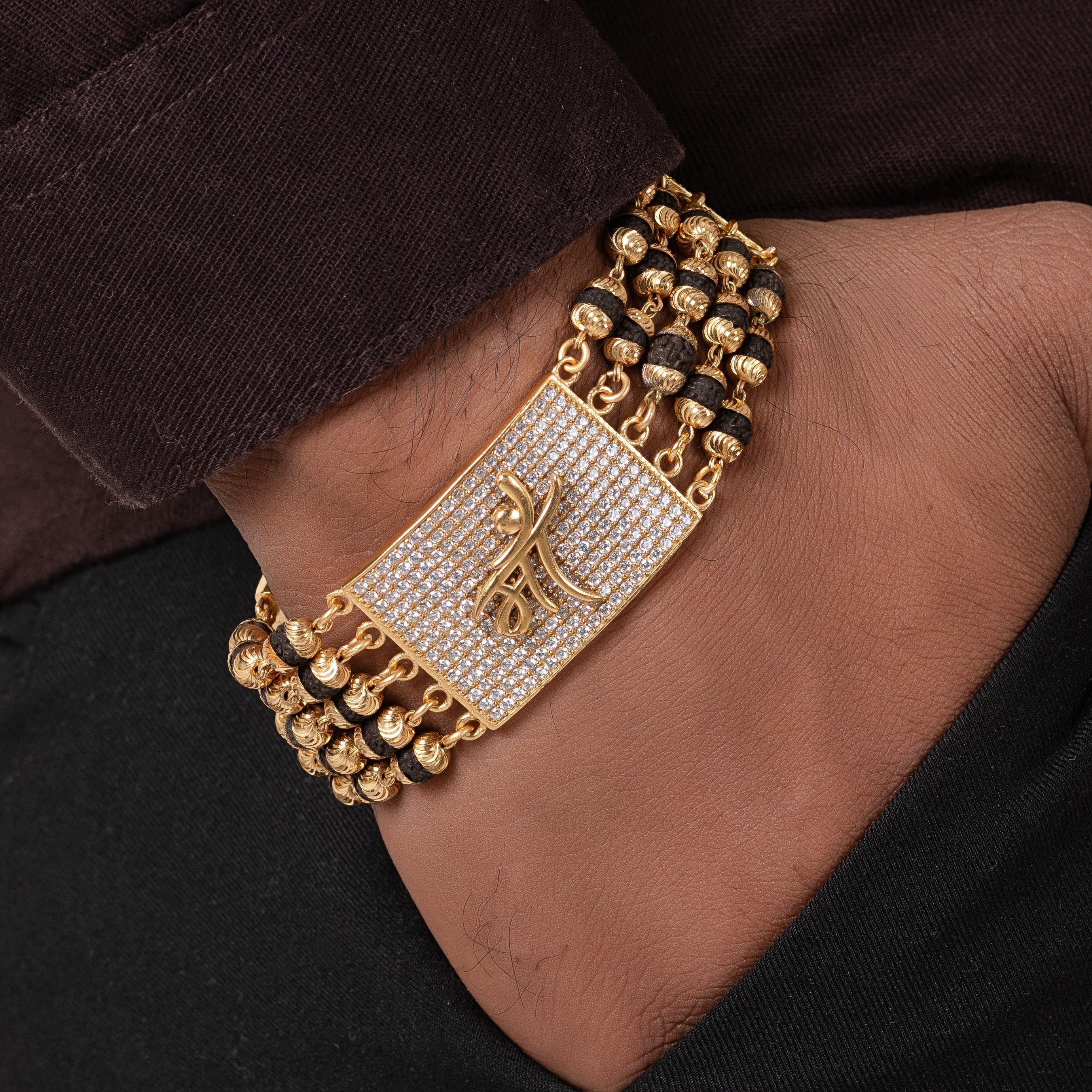 MAA Design High-quality Gold Plated Line Rudraksha Bracelet For Men