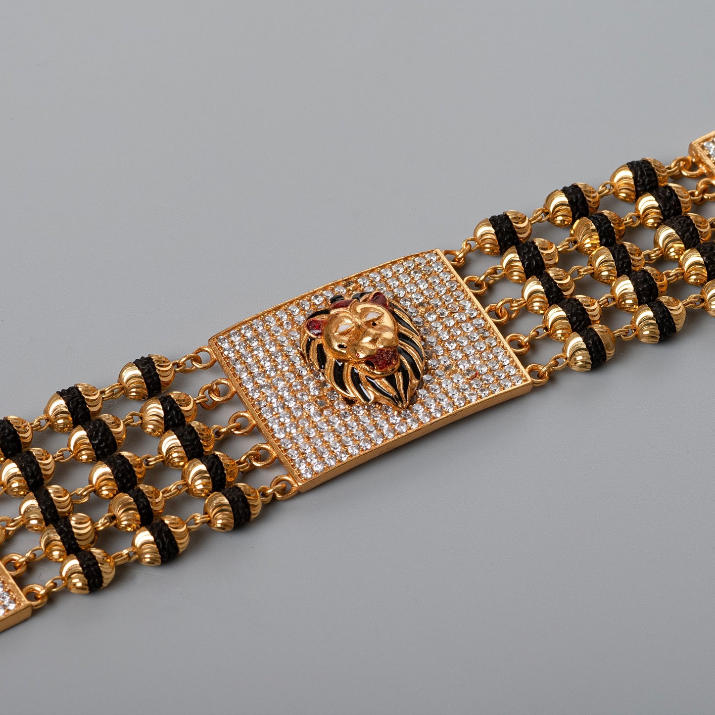 tiger Design High-quality Gold Plated 5 Line Rudraksha Bracelet For Men