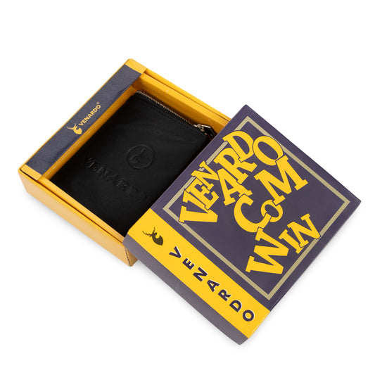 Even Bi-Fold Pattern Men's Leather Black Wallet