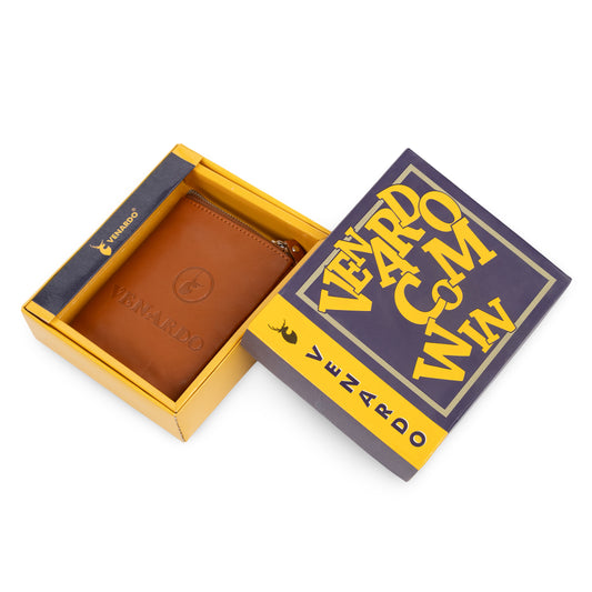 Even Bi-Fold Pattern Men's Leather Tan Wallet