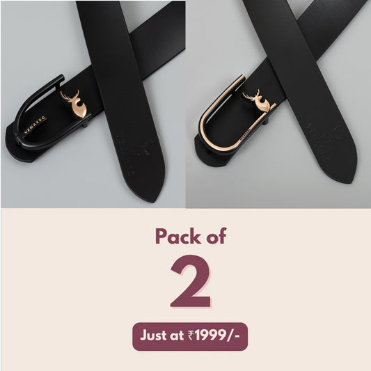 Pack of 2 - Vokly and Nexi Black Leather-Belt