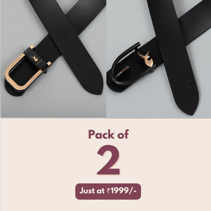 Pack of 2 - Zurki and Vokly Black Leather-Belt