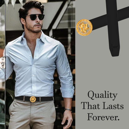 Solo Gold Diamond Buckle Leather Belt For Men