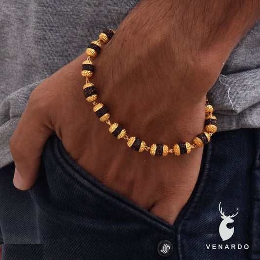 Gold Plated Attention-getting Design Rudraksha Bracelet For Men