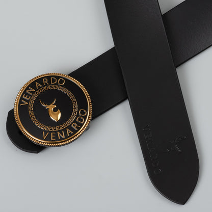 VENARDO AMRED MEN'S BLACK LEATHER BELT FOR MEN