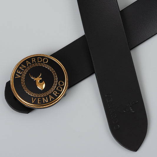 VENARDO AMRED MEN'S BLACK LEATHER BELT FOR MEN