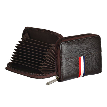 Men & Women Casual Brown Genuine Leather Card Holder  (10 Card Slots)