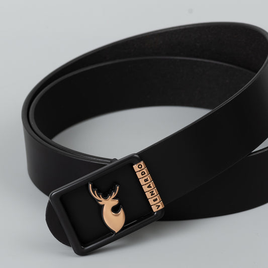 VENARDO BIRDY MEN'S BLACK LEATHER BELT FOR MEN WITH  FREE CARD HOLDER WALLET
