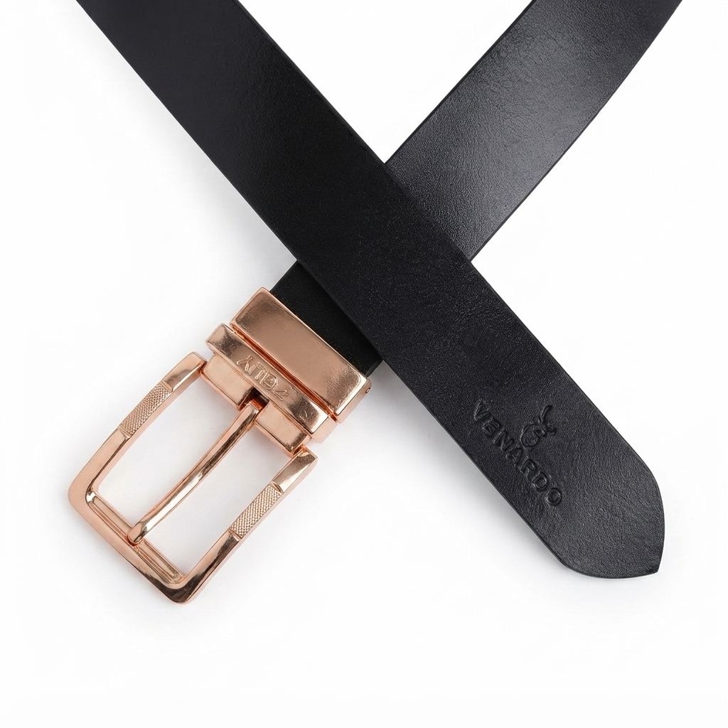 Crown Black Genuine Leather Belt
