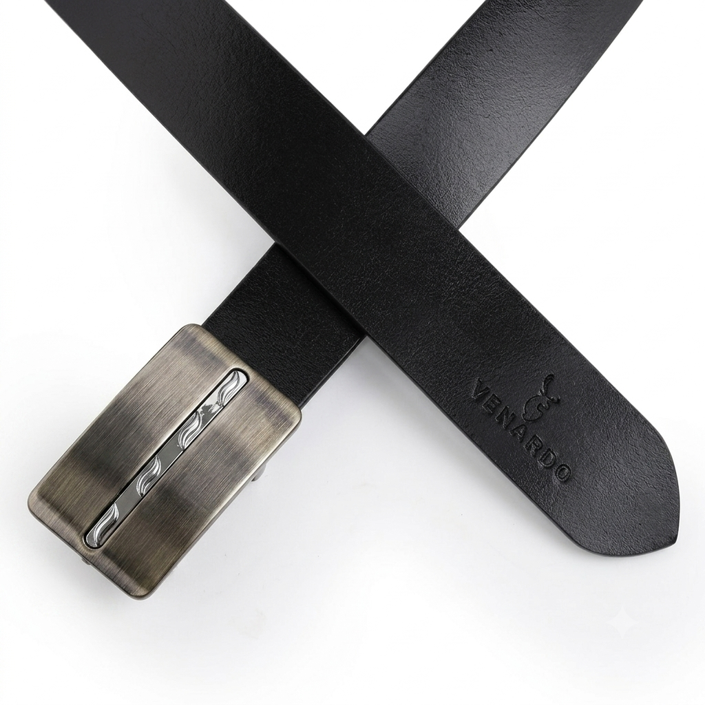 Vortex Black Genuine Leather Belt
