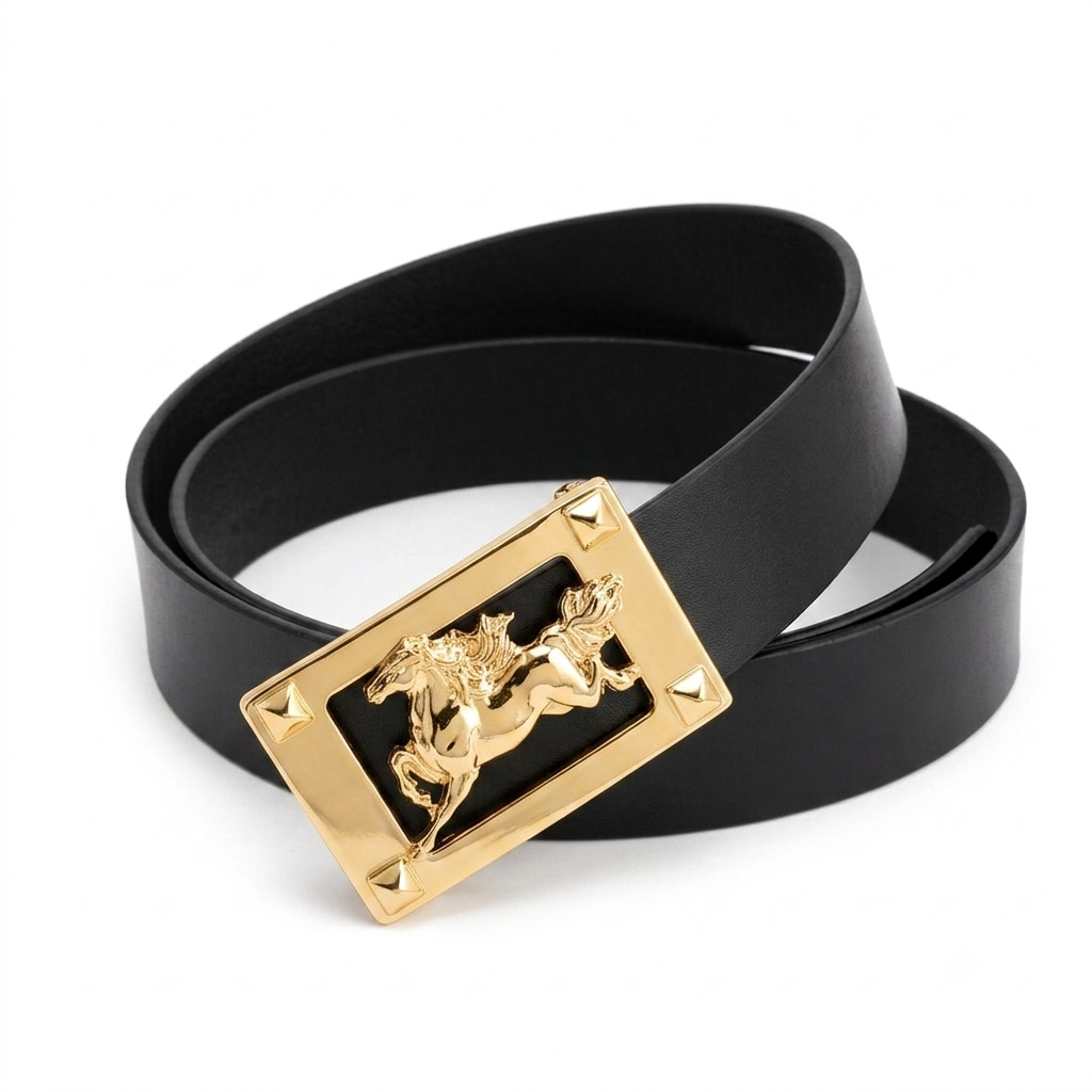 Bronco Black Genuine Leather Belt