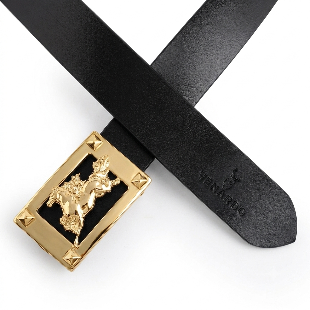Bronco Black Genuine Leather Belt