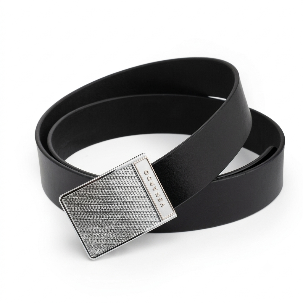 Meshtech Black Genuine Leather Belt