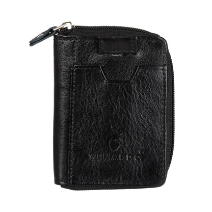 Men & Women Casual Black Genuine Leather Card Holder  (10 Card Slots)