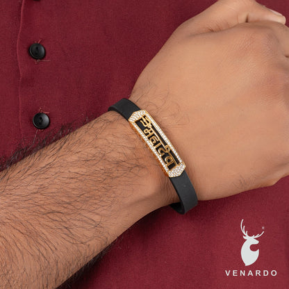 MAHADEV GOLD PLATED DIOGO WITH DIAMOND IN SILICONE RUBBER BRACELET FOR MEN