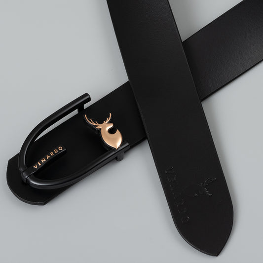 VENARDO VOKLY MEN'S BLACK LEATHER BELT FOR MEN WITH  FREE CARD HOLDER WALLET