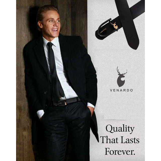 VENARDO VOKLY MEN'S BLACK LEATHER BELT FOR MEN