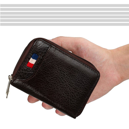 Men & Women Casual Black Genuine Leather Card Holder  (10 Card Slots)