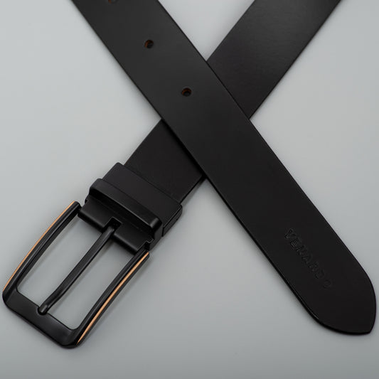 Men Laphin Formal Matt black Buckle Genuine Leather Belt