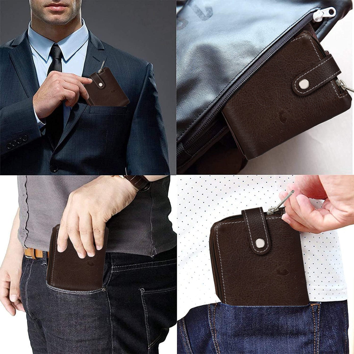 MEN CASUAL BROWN GENUINE LEATHER RFID WALLET (12 CARD SLOTS)