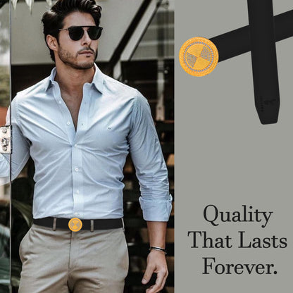 Urban Gold Diamond Buckle Leather Belt For Men