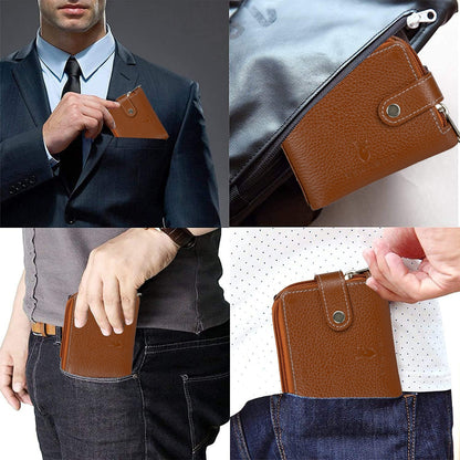 MEN CASUAL TAN GENUINE LEATHER RFID WALLET (12 CARD SLOTS)