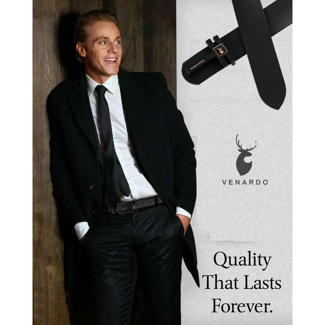 VENARDO ADRO MEN'S BLACK LEATHER BELT FOR MEN
