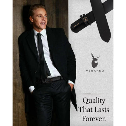 VENARDO ADRO MEN'S BLACK LEATHER BELT FOR MEN