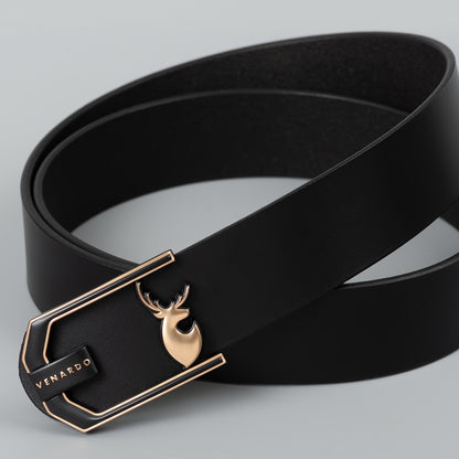 VENARDO RUNNER  MEN'S BLACK LEATHER BELT FOR MEN