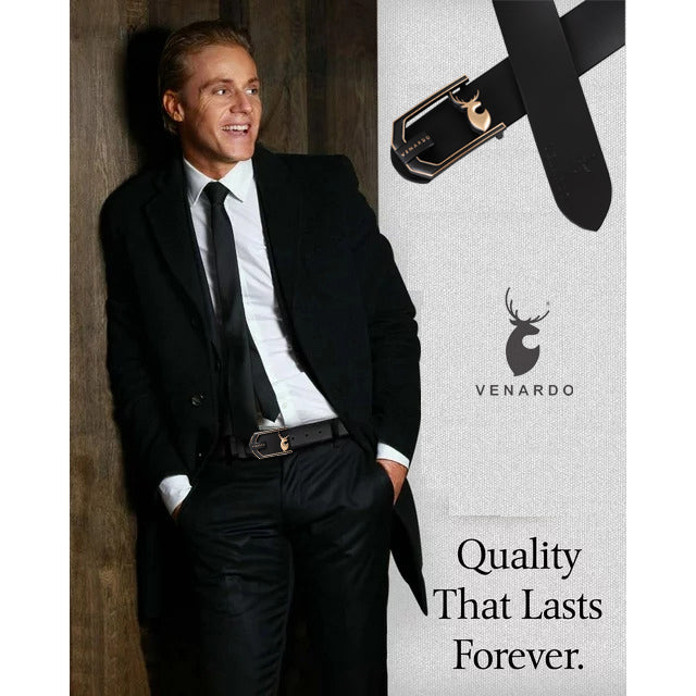 VENARDO RUNNER  MEN'S BLACK LEATHER BELT FOR MEN