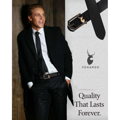 VENARDO RUNNER  MEN'S BLACK LEATHER BELT FOR MEN