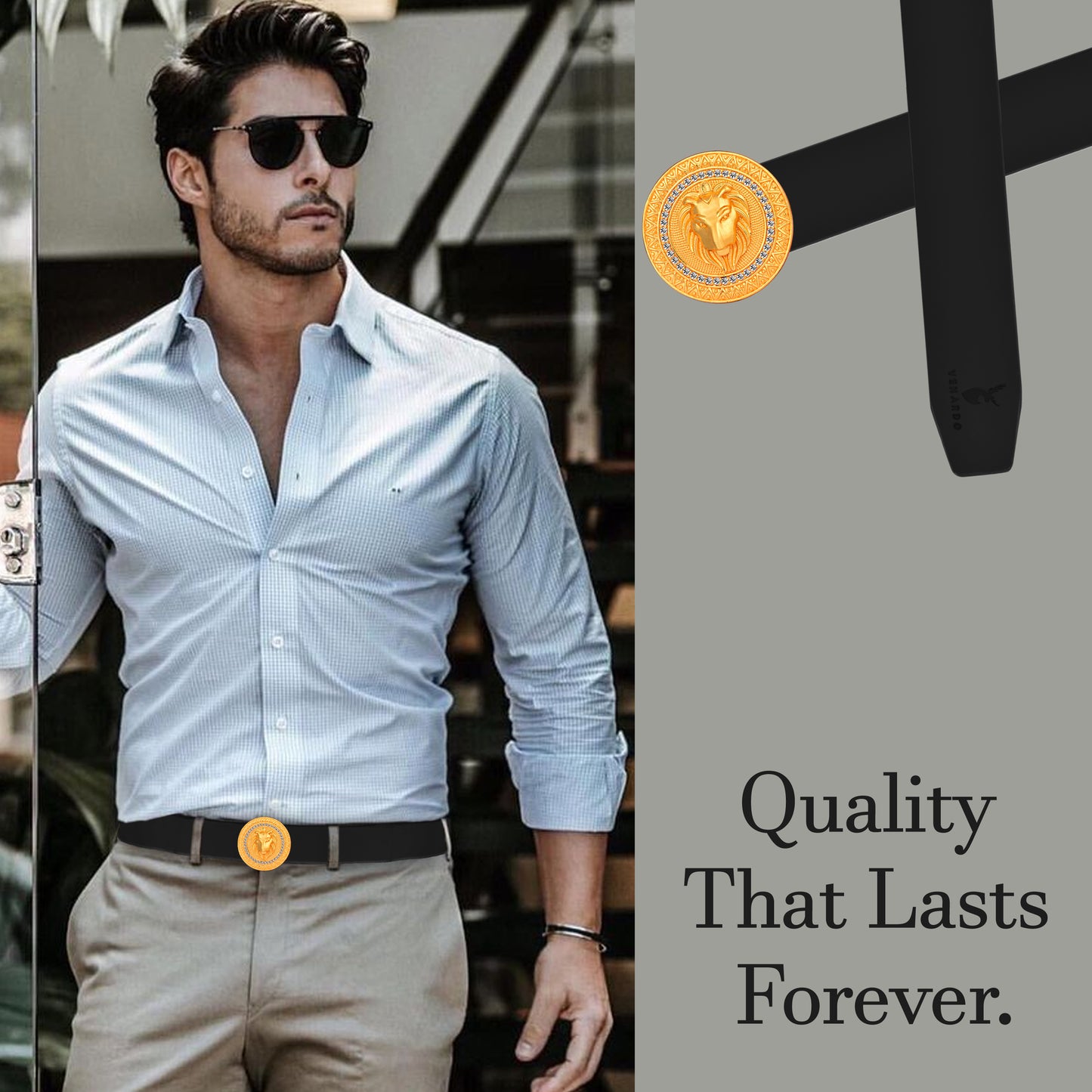 Matrix Gold Diamond Buckle Leather Belt For Men