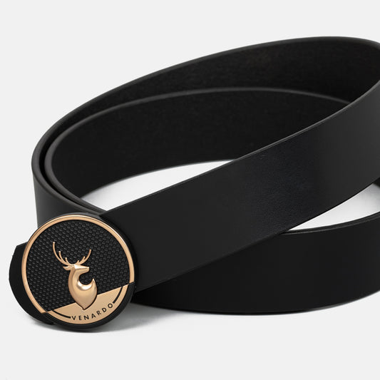 VENARDO MIRICAL MEN'S BLACK LEATHER BELT FOR MEN