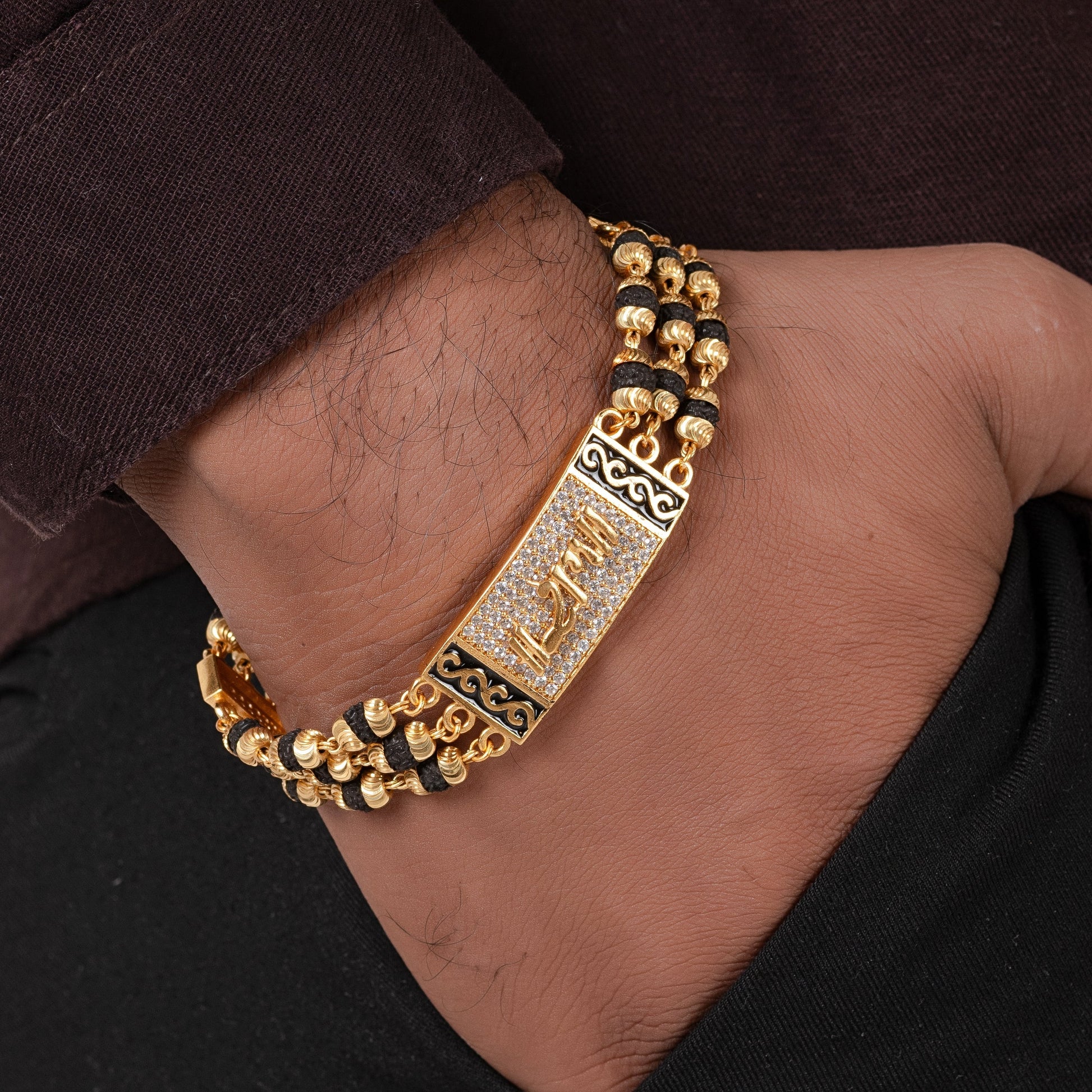 Ram Design High-quality Gold Plated Line Rudraksha Bracelet For Men